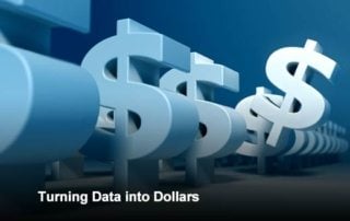 long row of large dollar signs and headline "Turning Data Into Dollars"